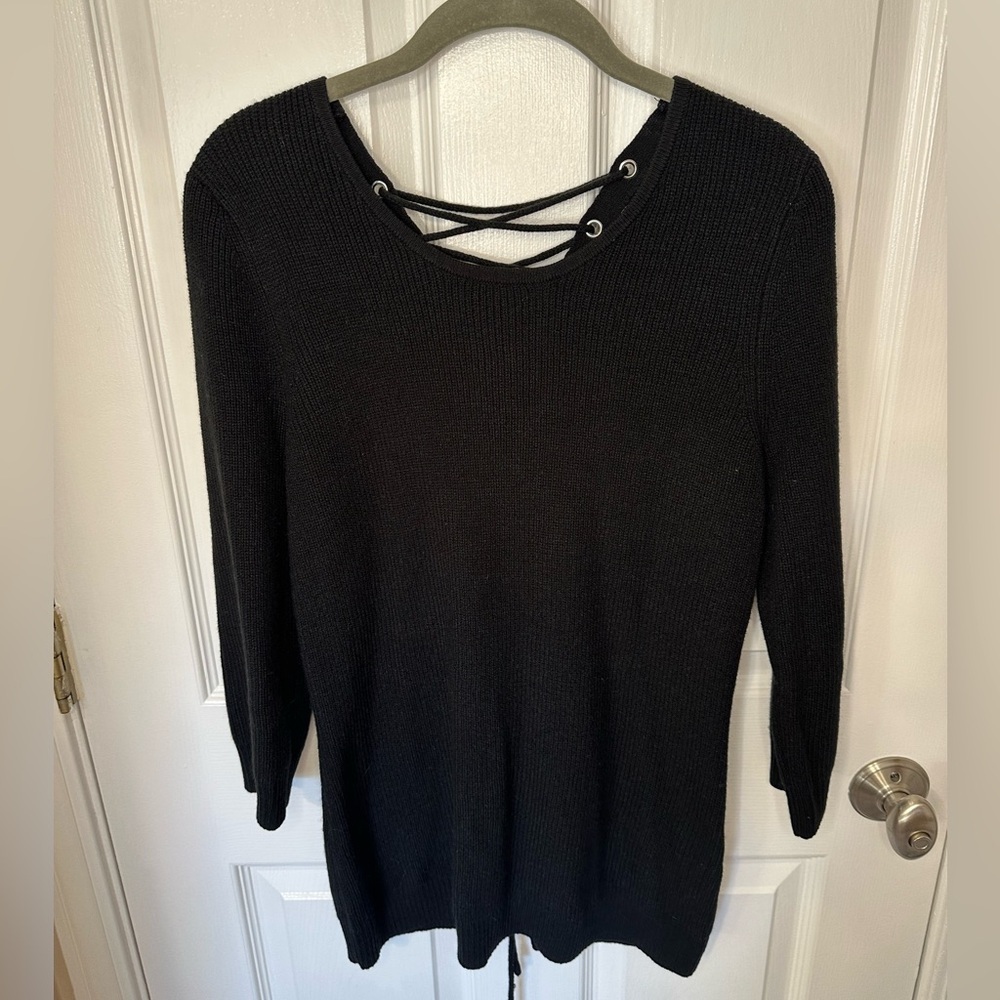 Black Sweater Lace-Up Back Women Medium Grunge Goth Whimsigoth Rock Retro Y2K